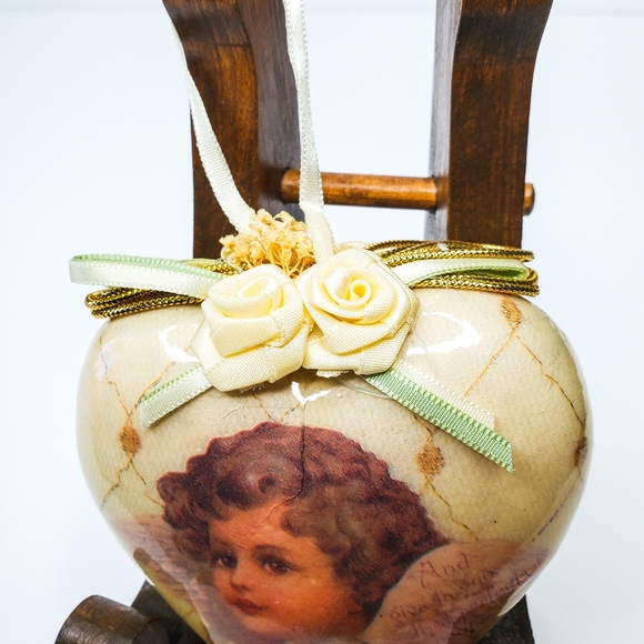 Vintage Victorian Christmas Querubin Ornament Angel Cherub Paper Mache Decoupage - Picture 5 of 12